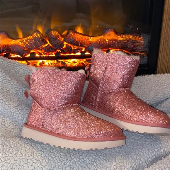 UGG Shoes - Pink sparkly glitter Bailey bow uggs!! Xmas gift!